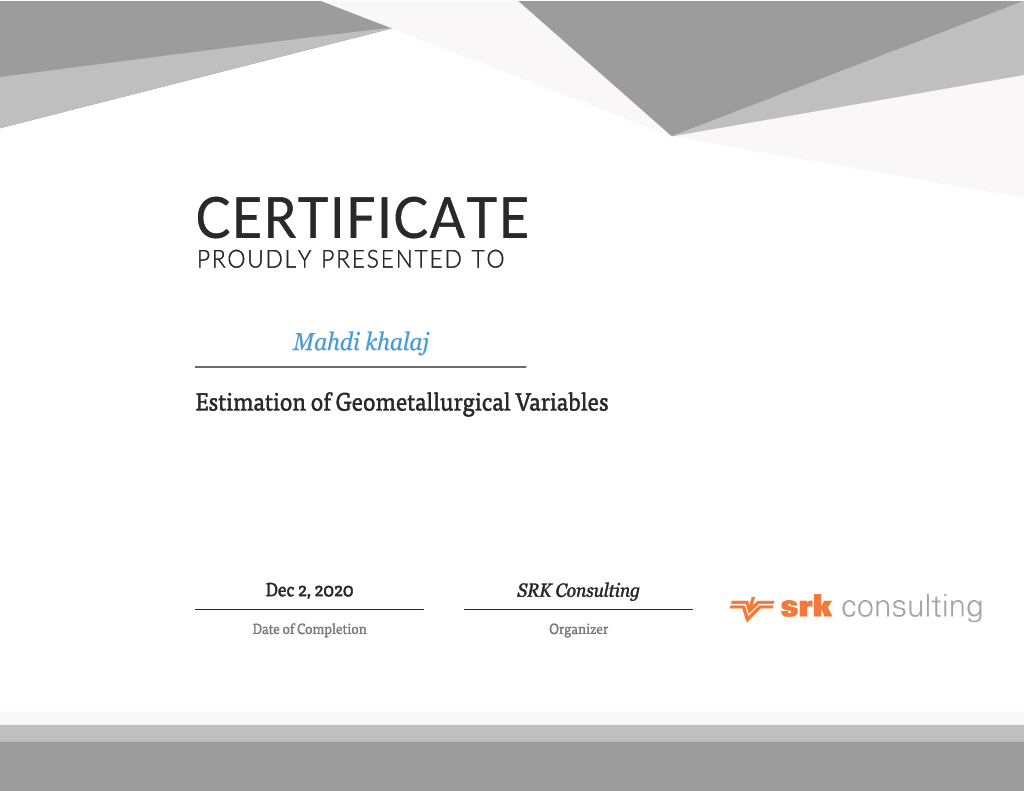 SRK Consulting Certificate